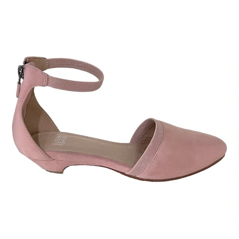 Eileen Fisher Suede Ankle Strap Pumps | Blush Pink Block Heel | Size 5.5